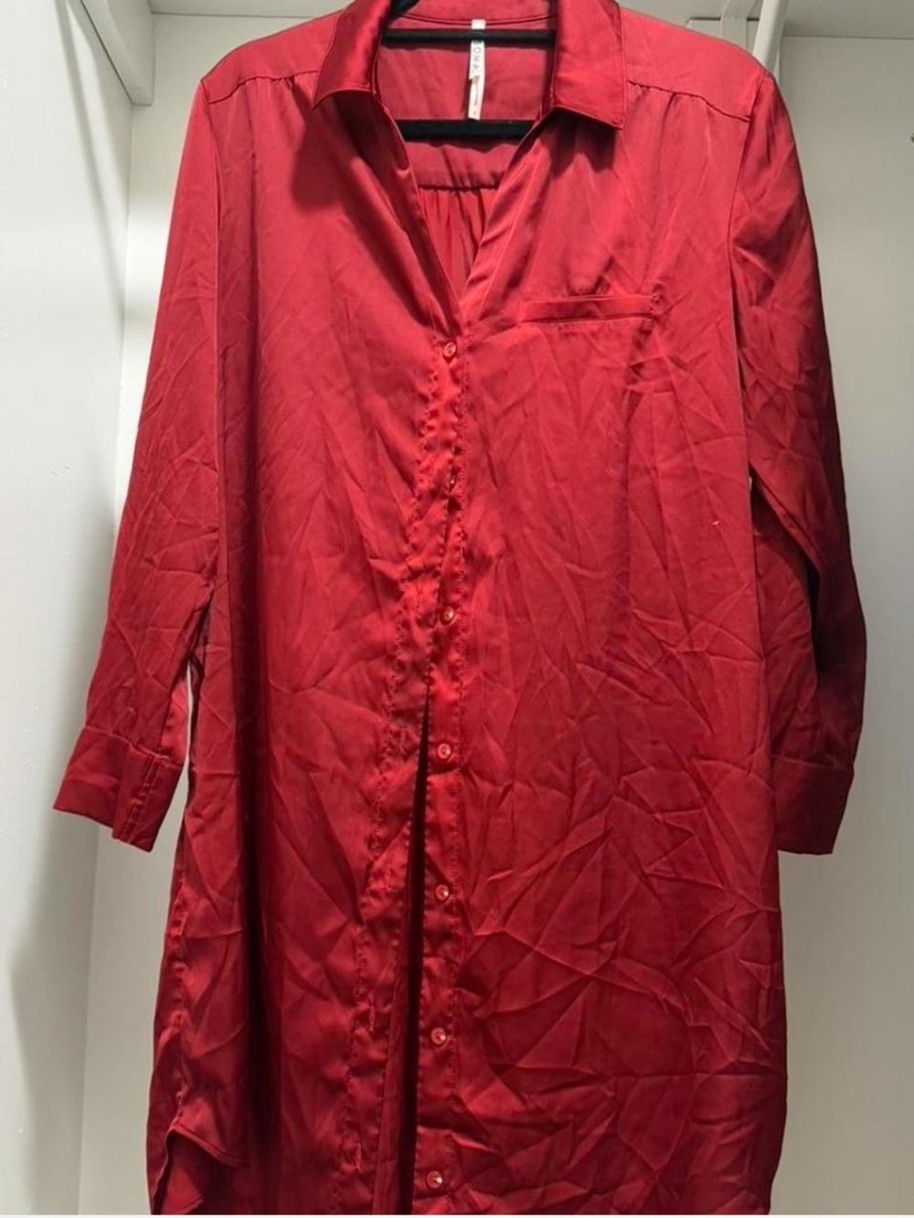Soma Red Satin Long Sleeve Rhinestone Button Sleep Shirt Nightgown S